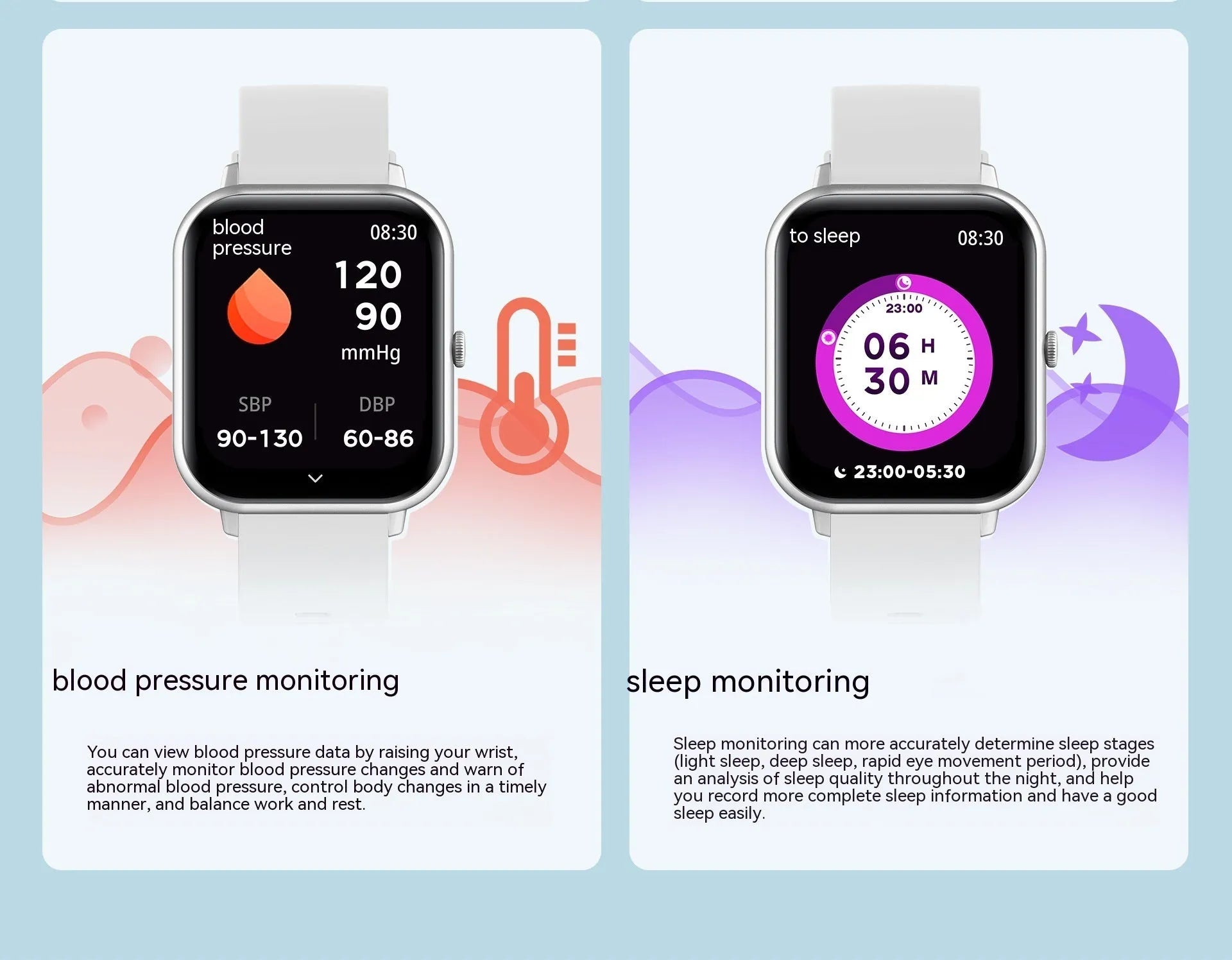 Bluetooth smart watch with touch screen showing heart rate and step count display