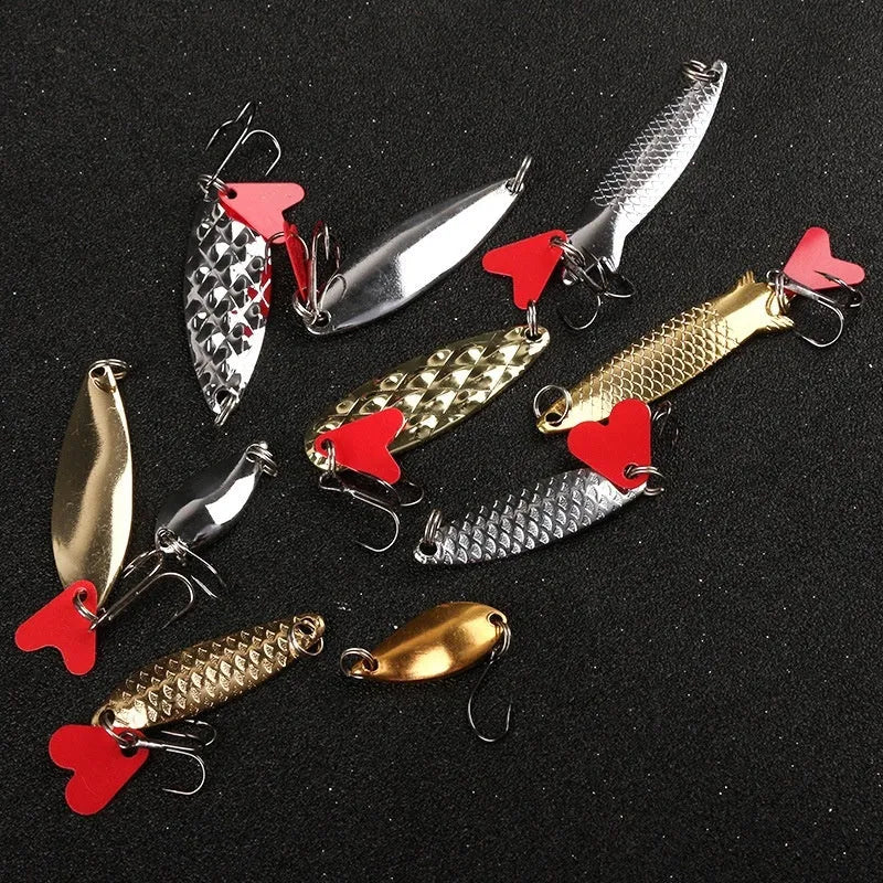 Three sets of metal sequin false baits in box iron packaging for lure fishing