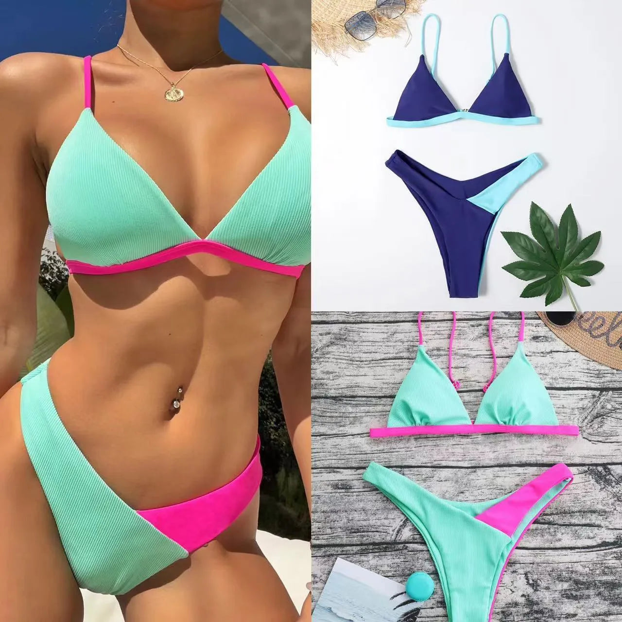 Women's swimsuit briefs bikini set in European and American style with nylon fabric