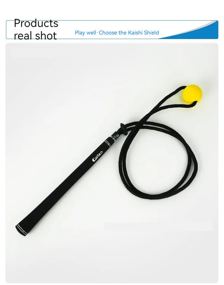 Black golf swing practice rope trainer with silicone elastic string for physical correction training