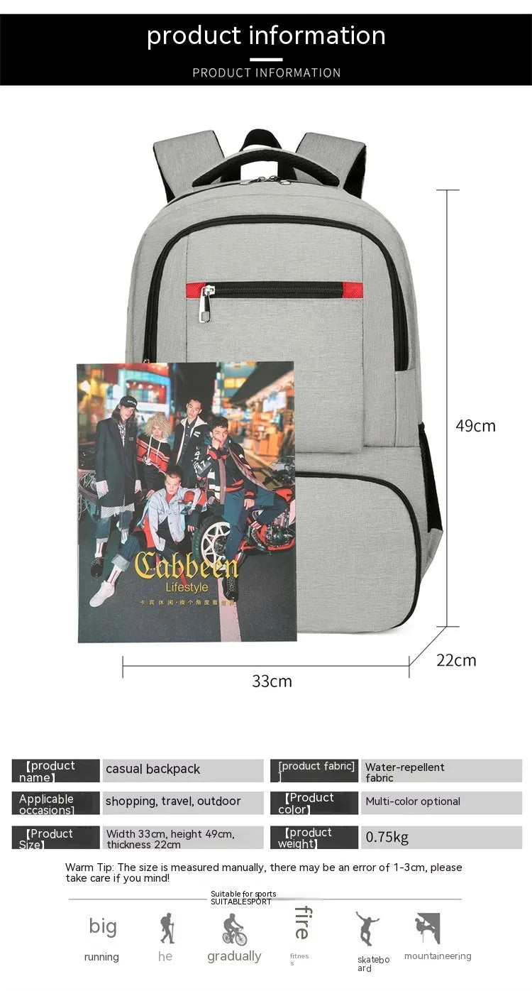 Insulated Oxford cloth backpack in light grey showing curved shoulder straps and dry-wet separation compartment