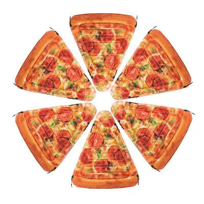 Pizza-themed inflatable surfboard recliner measuring 175cm by 145cm for pool lounging