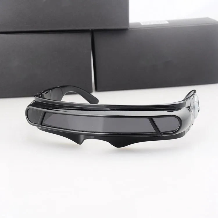 Polarised sports sunglasses with black PC full rim frame, shown with grey, red mercury, and blue mercury lens options.
