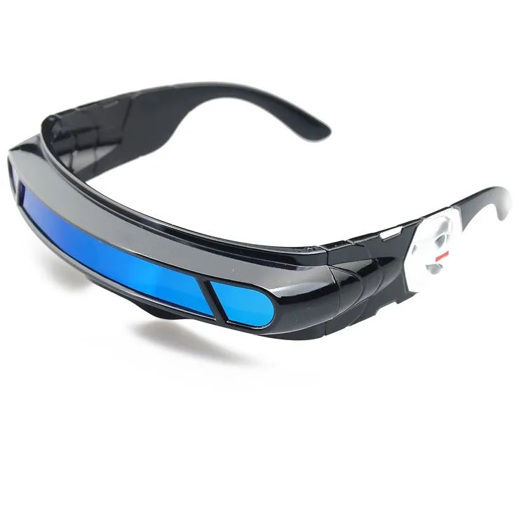 Polarised sports sunglasses with black PC full rim frame, shown with grey, red mercury, and blue mercury lens options.