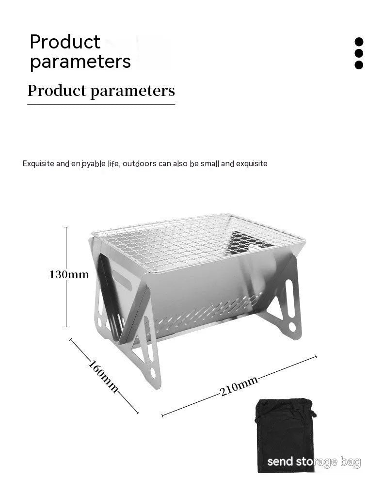 Folding stainless steel barbecue oven and grill with storage bag