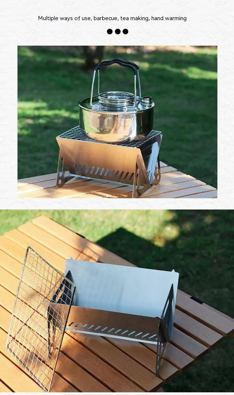 Folding stainless steel barbecue oven and grill with storage bag