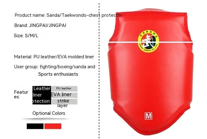 Red boxing helmet with one-piece chest protector for fighting training