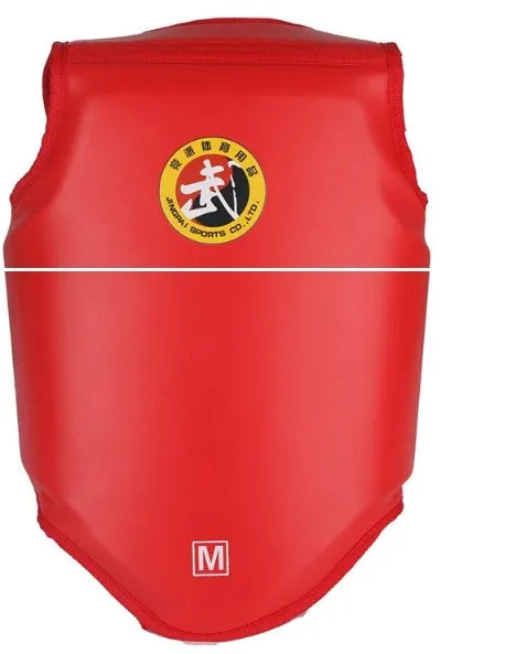 Red boxing helmet with one-piece chest protector for fighting training