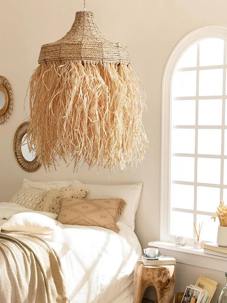 Southeast Asian style woven willow restaurant chandelier with 50cm diameter pendant light