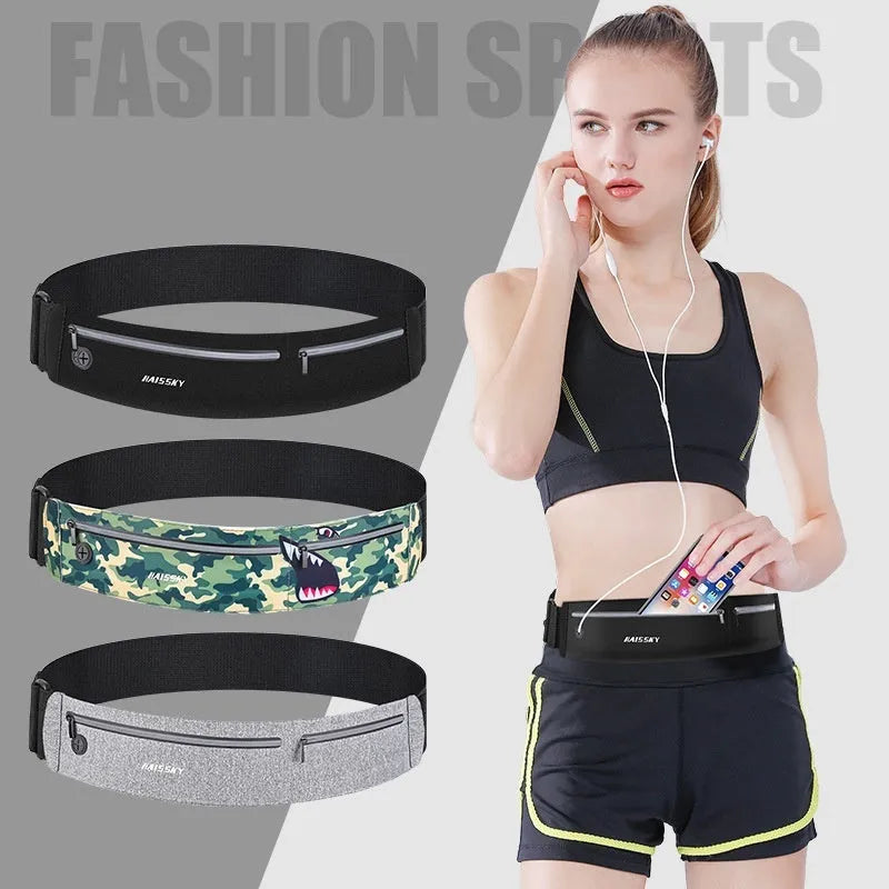 Unisex 8-inch waterproof waist bag in camouflage crocodile pattern, made from Chinlon Lycra.