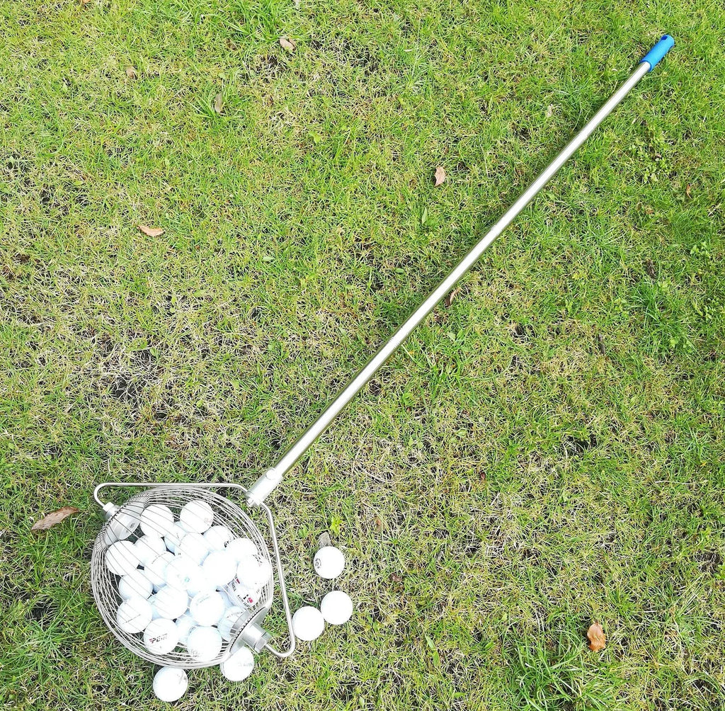 Stainless steel golf ball picker with metallic finish for retrieving practice balls