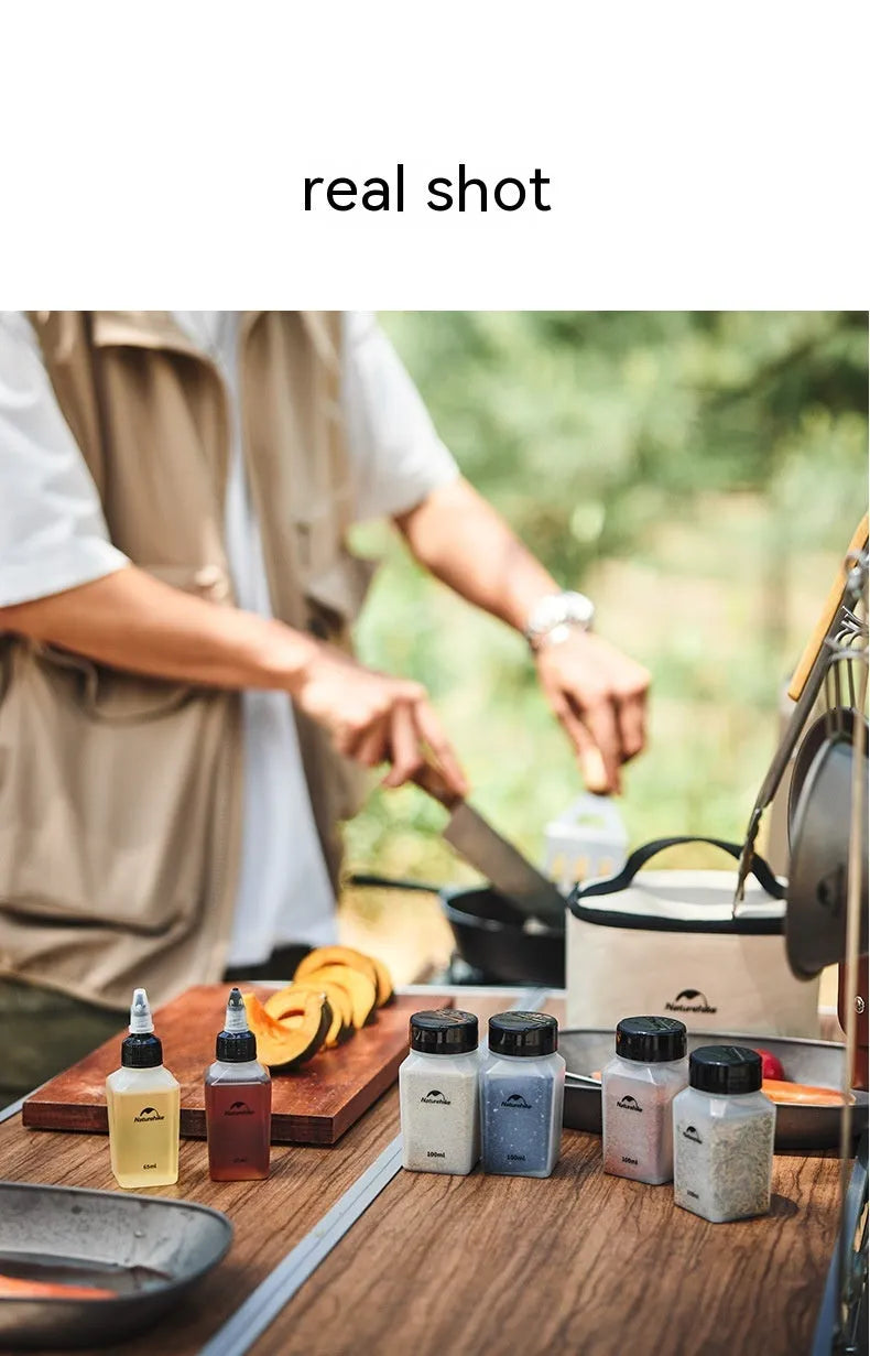 Naturehike portable six-piece plastic seasoning bottle set for outdoor picnics and camping.