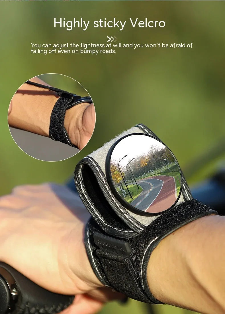 Black nylon bicycle handlebar rear-view mirror with adjustable clamp mechanism