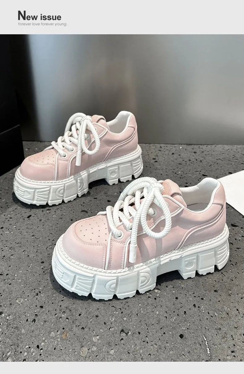Women's beige leather casual shoes with viscose sole construction shown alongside pink version