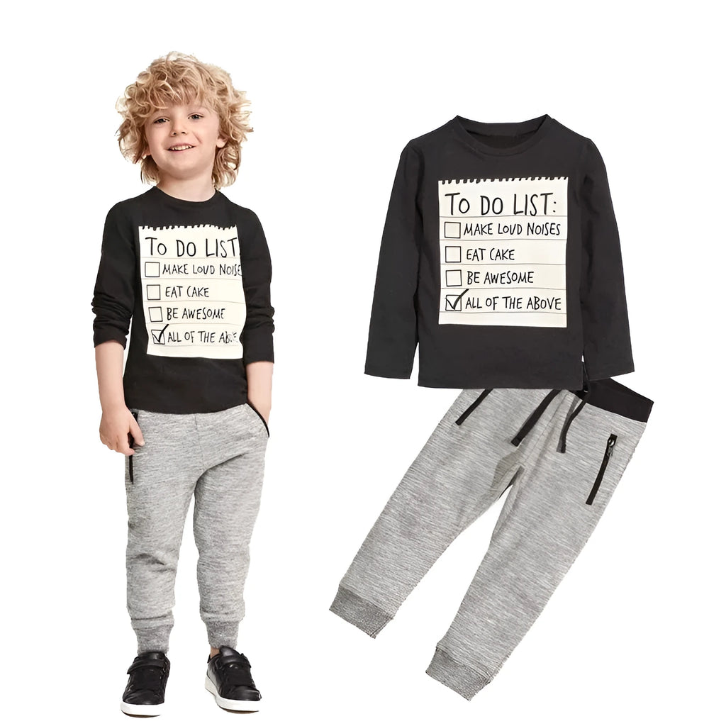Boys cotton casual clothing set with long sleeves and letter pattern design