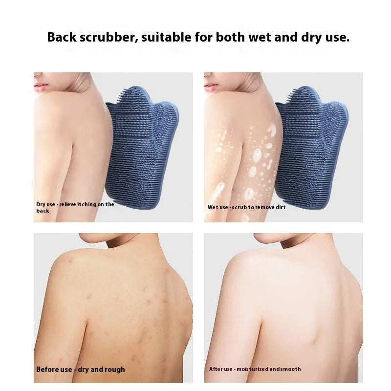 Blue silicone bath massage cushion mat with textured surface for handheld scrubbing.