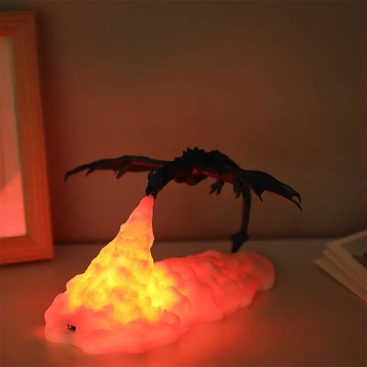 3D printed dragon lamp night light with fire or ice dragon design and USB charging cable