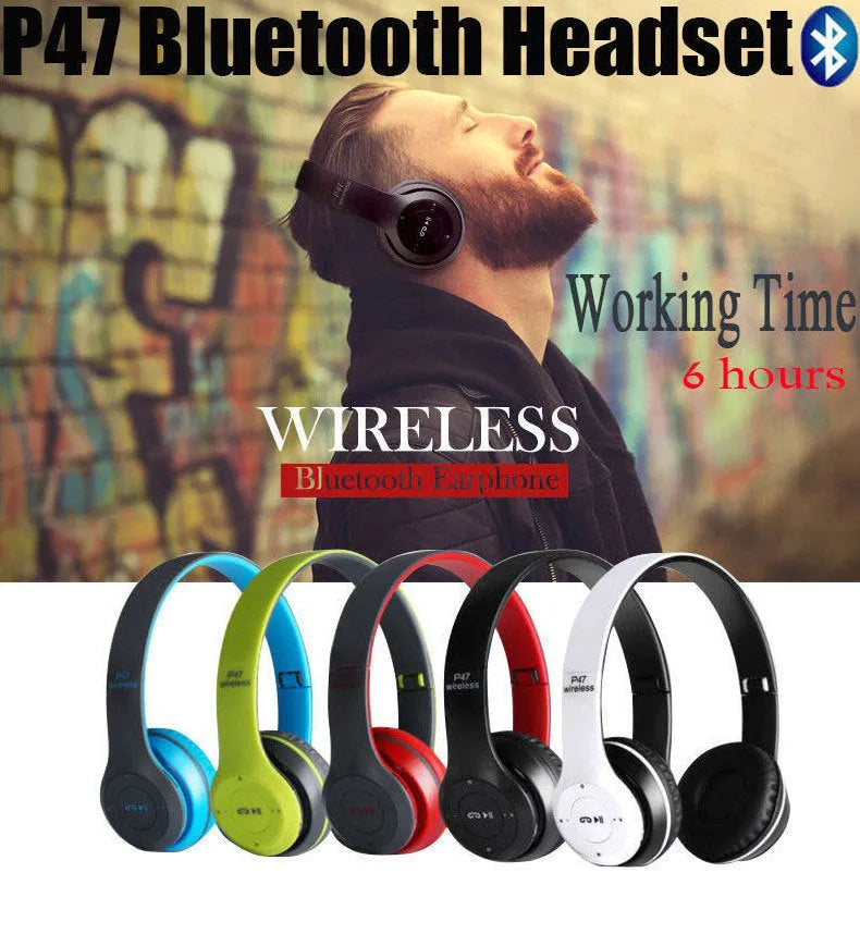 P47 wireless gaming headset in black with Bluetooth 4.1 stereo sound and 5-6 hour battery life