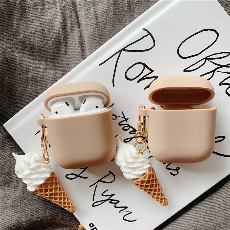 Silicone protective case with ice cream cone design for Apple AirPods 2 wireless headphones