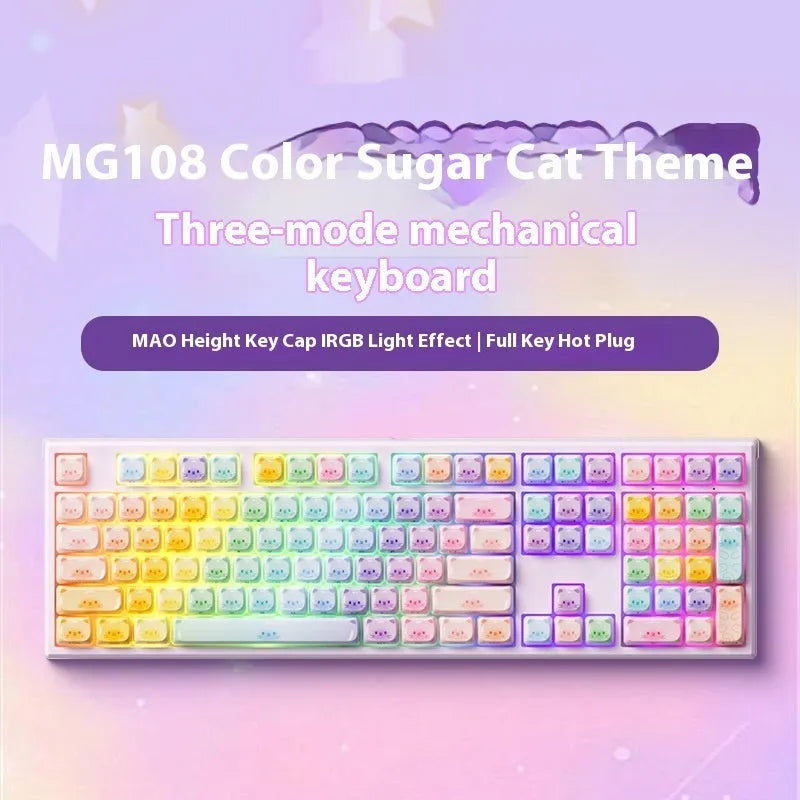 Sugar Cat coloured mechanical keyboard with Bluetooth connectivity and piano switches in MG108B colour scheme