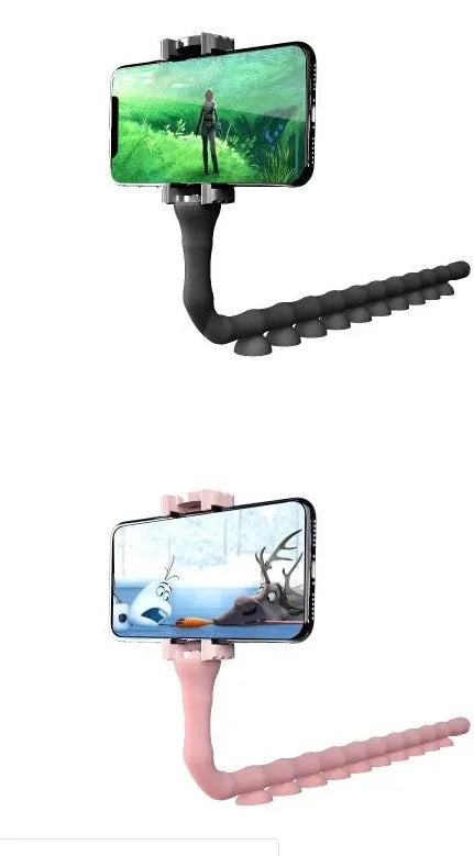 Flexible silicone phone holder with suction cup showing 360° rotation and 62cm length