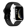 Black or silver smart watch with 1.69 inch screen showing heart rate display and Bluetooth connectivity