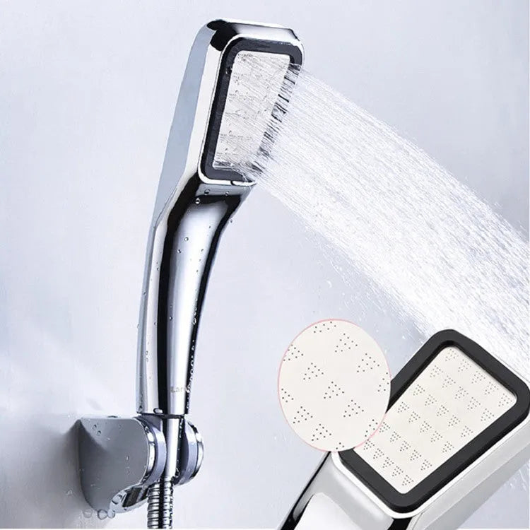 Orange hand-held pressurised shower set with rain function shower head and multiple connector options
