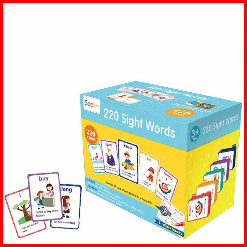 High frequency word card gift box set with 220 game cards and 5 workbooks for early childhood education