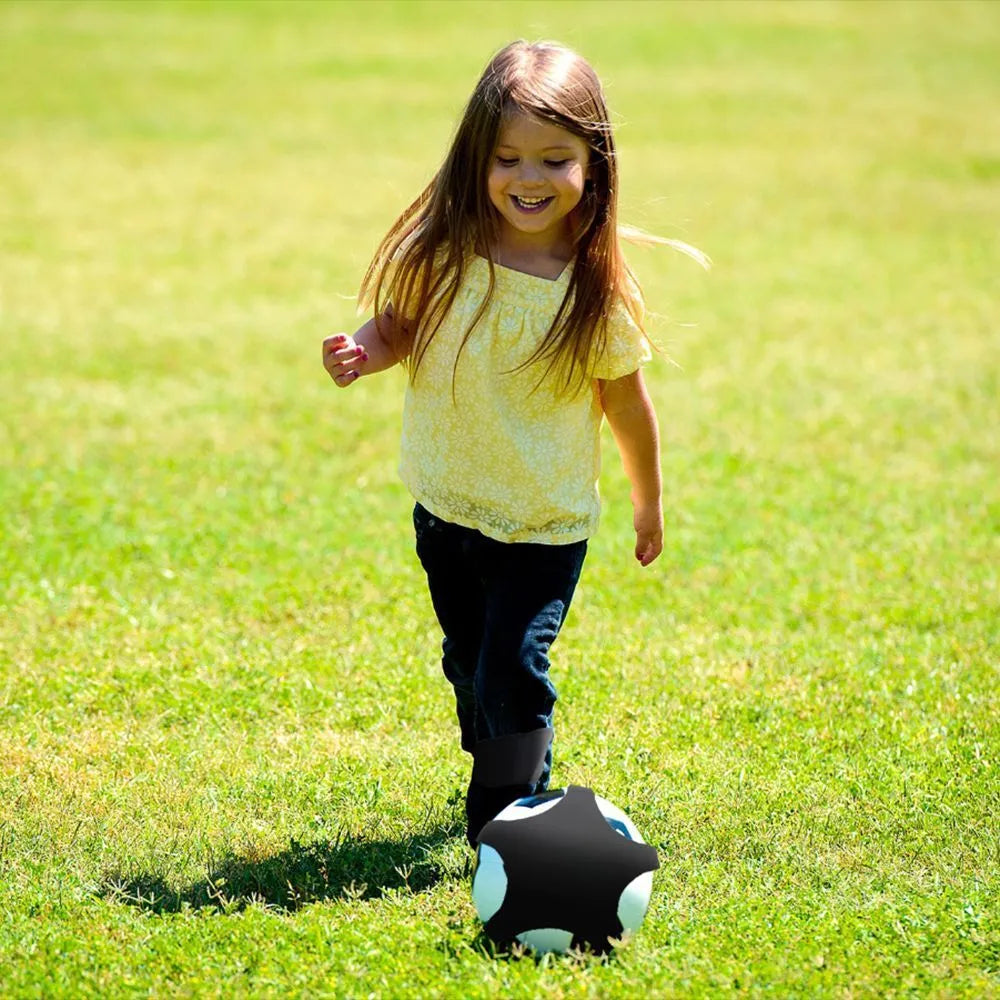 Black football juggling belt with a 2 metre long cord made from diving suit fabric