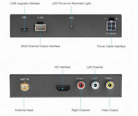 Black car Wi-Fi mirror converter box with cables for smartphone and tablet connectivity to vehicle entertainment systems