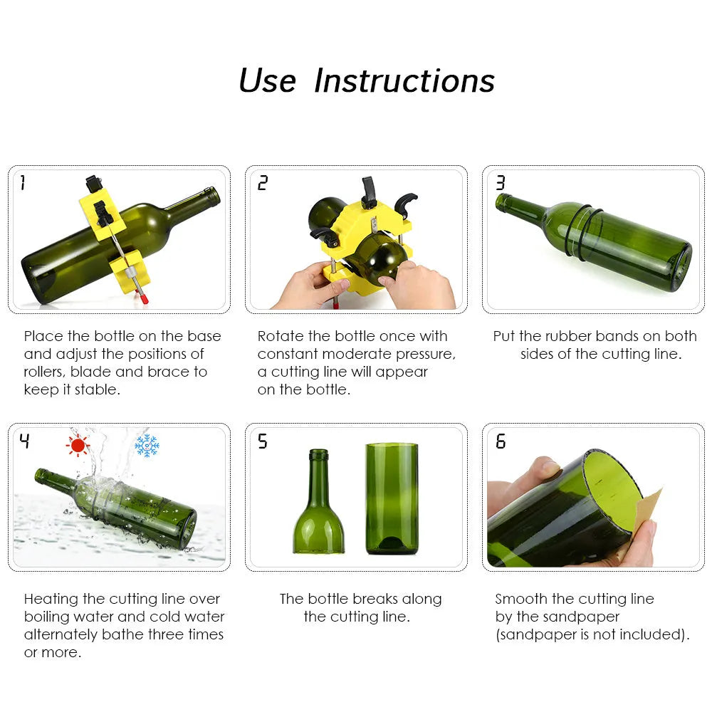 Yellow DIY bottle cutter tool for cutting glass wine and beer bottles