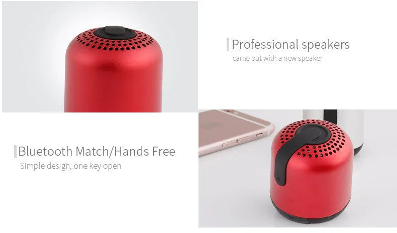 Compact cylindrical Hieha XQ11 portable Bluetooth speaker in metal casing showing colour options.