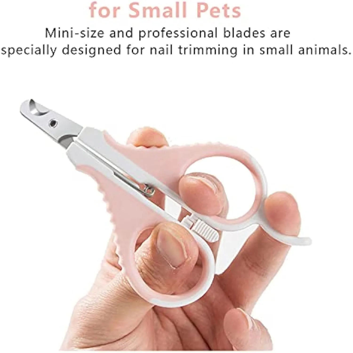 Grey and pink angled cat nail clippers with safety lock and rubber-coated handle