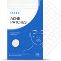 Open pack showing multiple round, translucent hydrocolloid acne patches on a backing sheet.