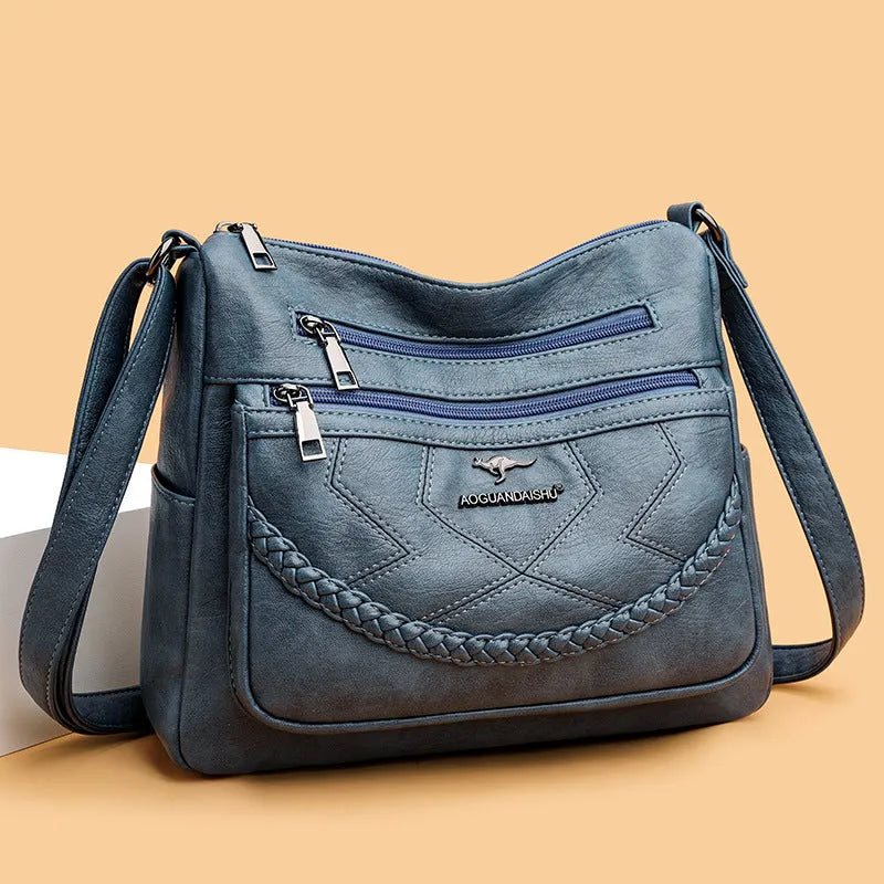 Soft PU leather women's crossbody bag in horizontal square shape with crossbody strap