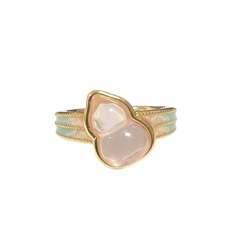 Adjustable vintage oil dripping gourd ring in antique copper with inlaid zircon stones