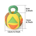 Green and pink polyester squeaky plush ball dog toy with treat pockets for small to medium dogs
