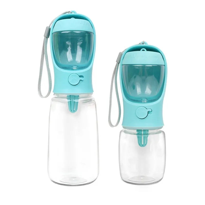 Blue dual-use plastic dog outing cup with detachable feeding dish, shown in 550ml size.