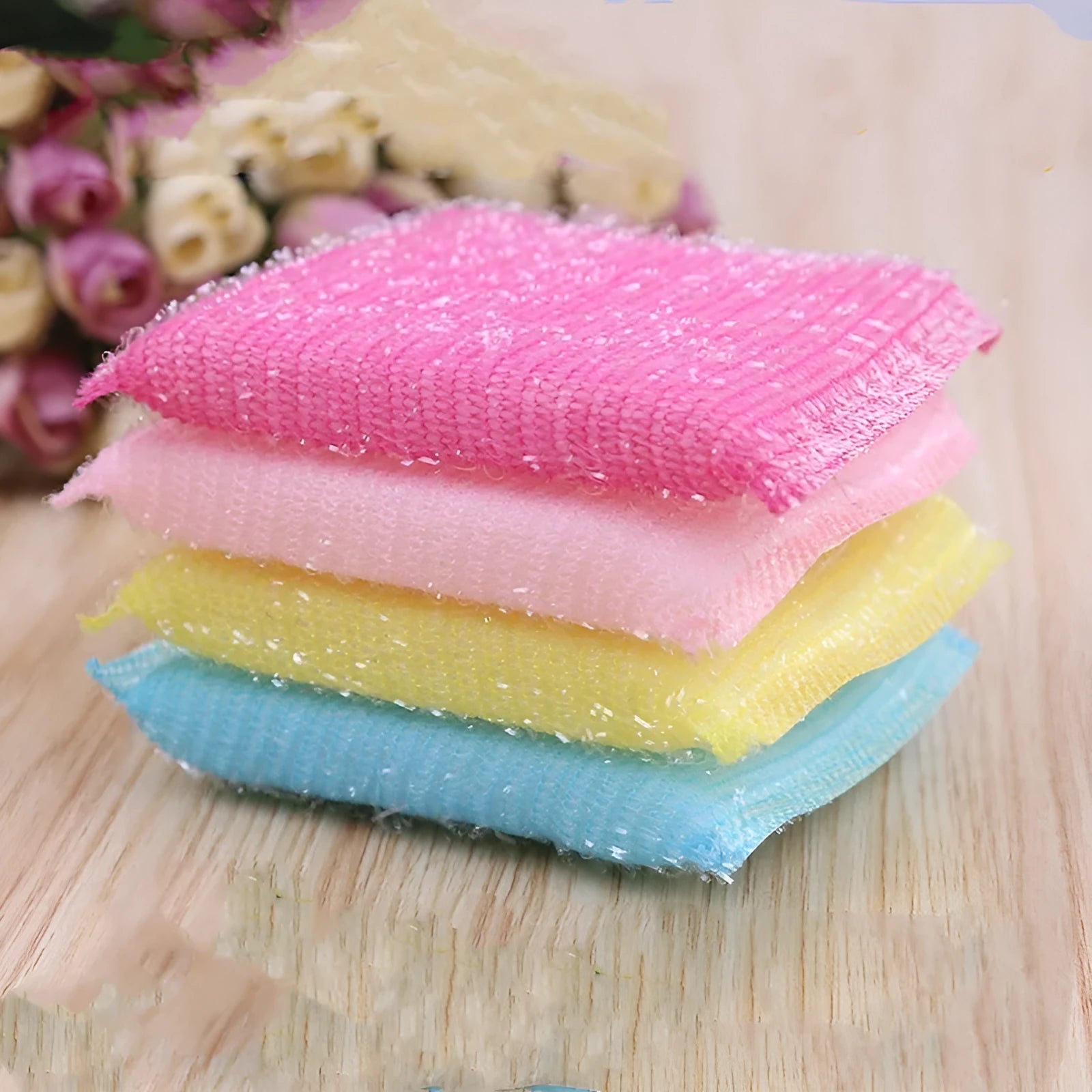 Macaron coloured pinstripe fabric dishwashing sponge mop for kitchen cleaning