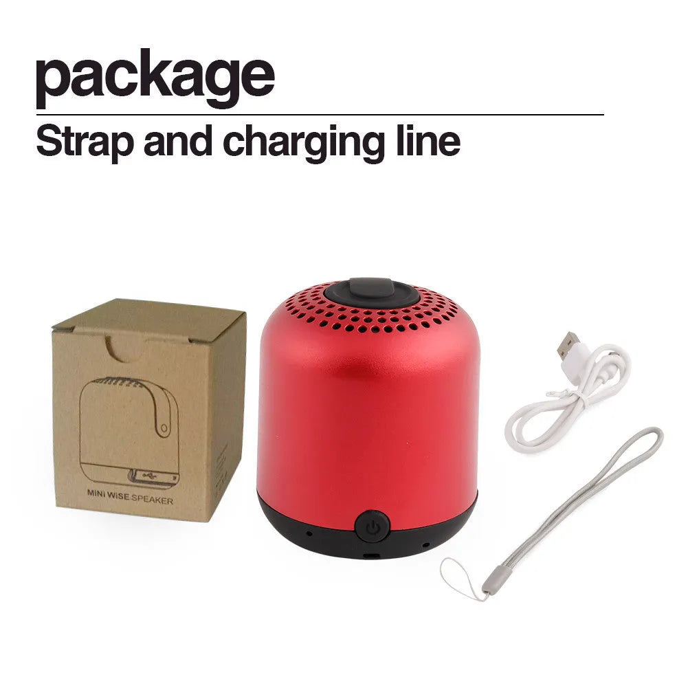 Compact cylindrical Hieha XQ11 portable Bluetooth speaker in metal casing showing colour options.