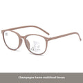 Women's multi-focus presbyopic glasses with lightweight frame in black and blue focus colour option