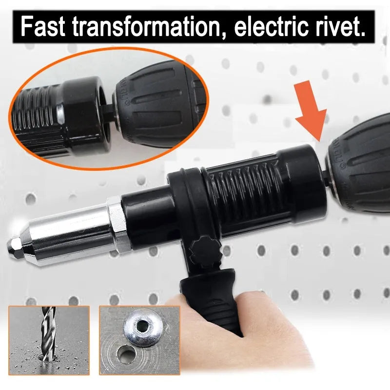 Black metal electric drill rivet gun with 173mm length and alloy steel forged pipe head