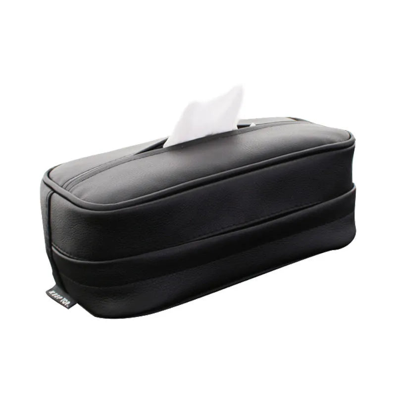 Leather car storage box with PU hanging strap in black and beige colour options