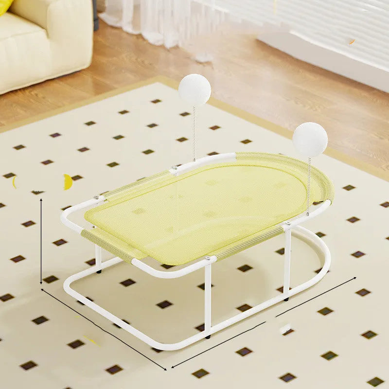 Large grey fabric cat kennel with breathable bracket design, serving as a summer pet bed.