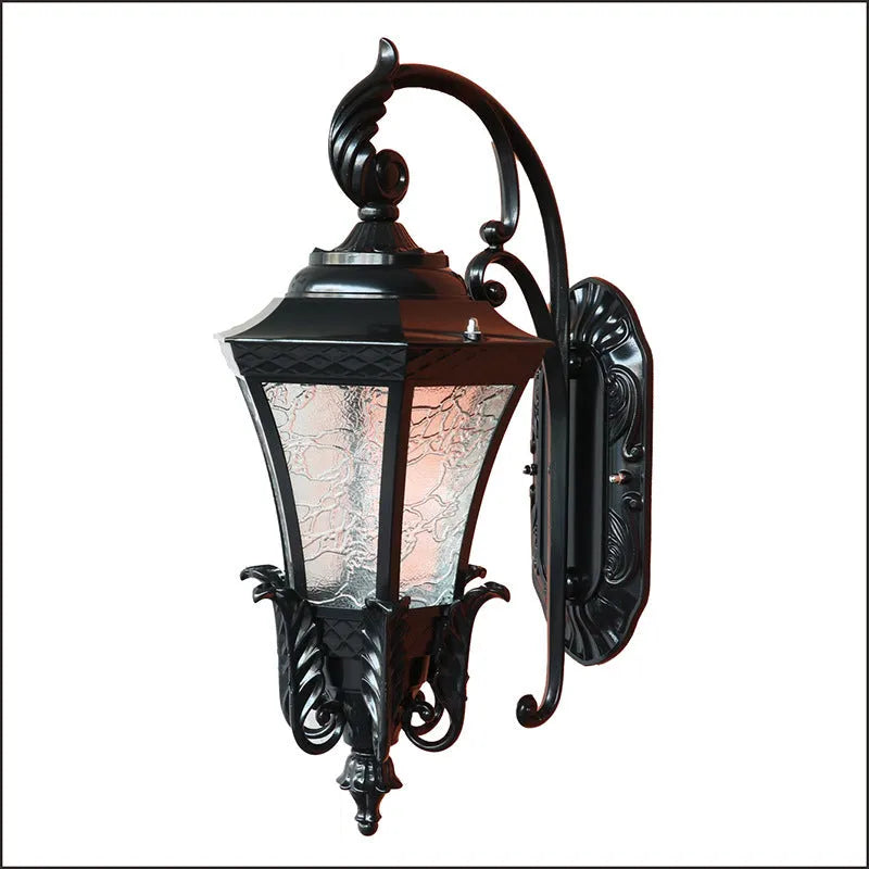 European-style outdoor wall light in black or bronze finish with IP54 waterproof rating