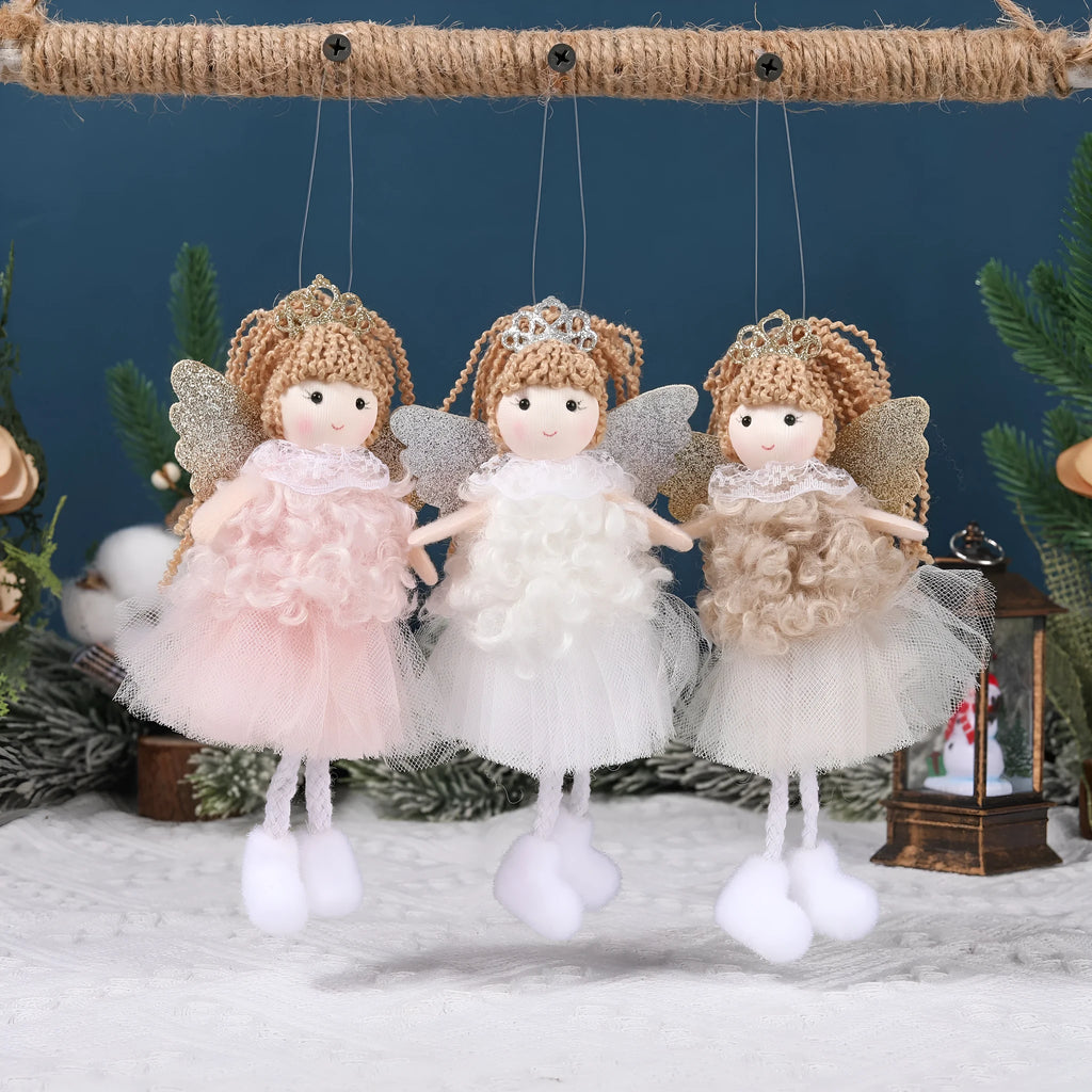 Christmas angel girl cloth fabric pendant hair accessory for high ponytails in white, pink or khaki colour