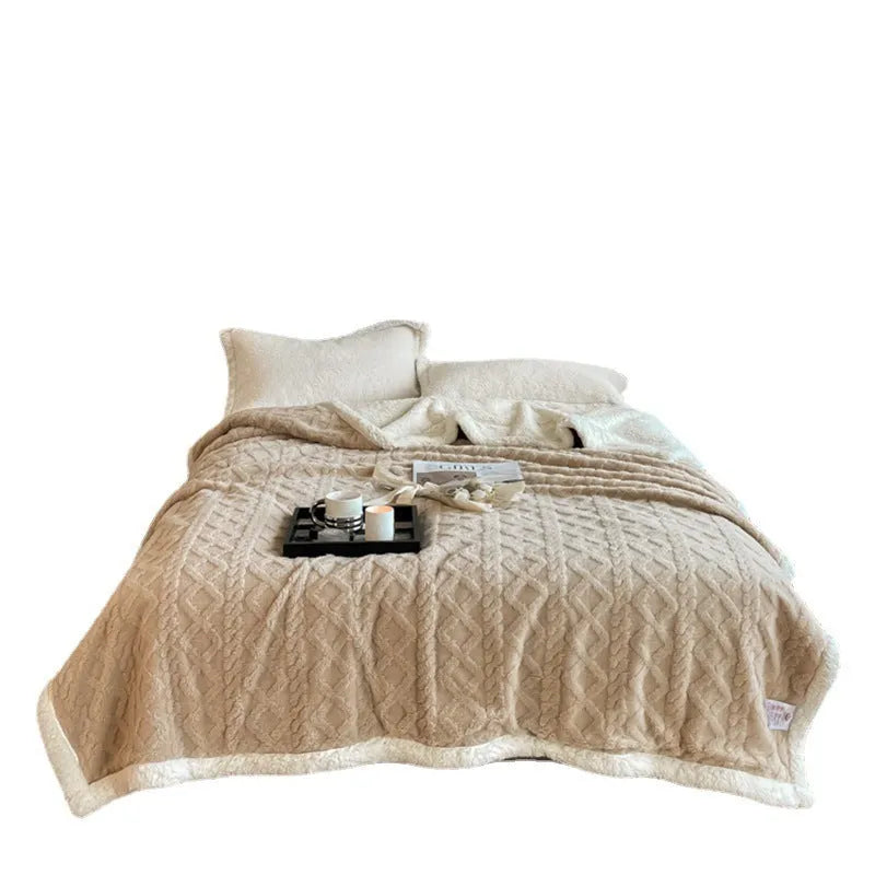 Polyester thermal blanket in beige colour with thick taffeta flannel construction measuring 180x200cm