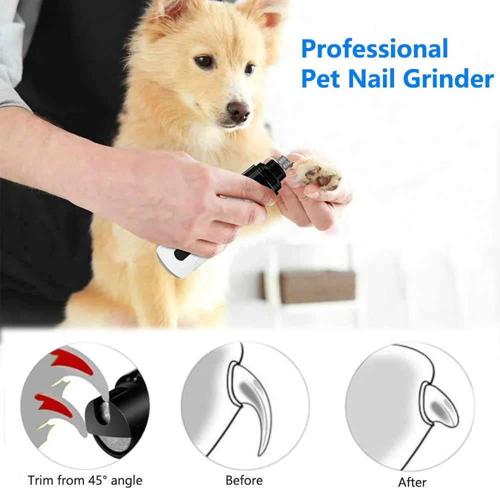 Electric dog nail trimmer with LED display showing speed settings and automatic piercing mechanism