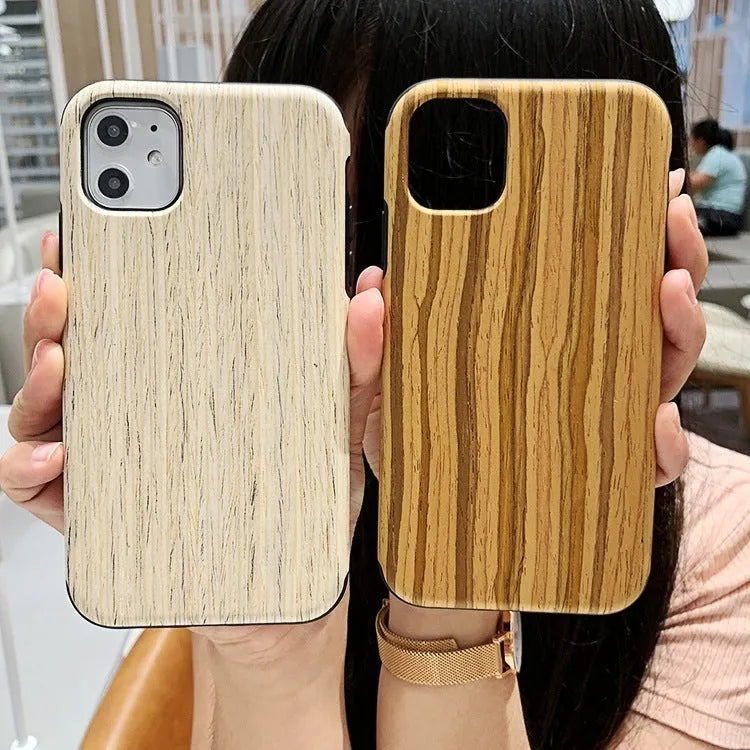 Wooden iPhone case showing natural bamboo grain texture on slim back cover design