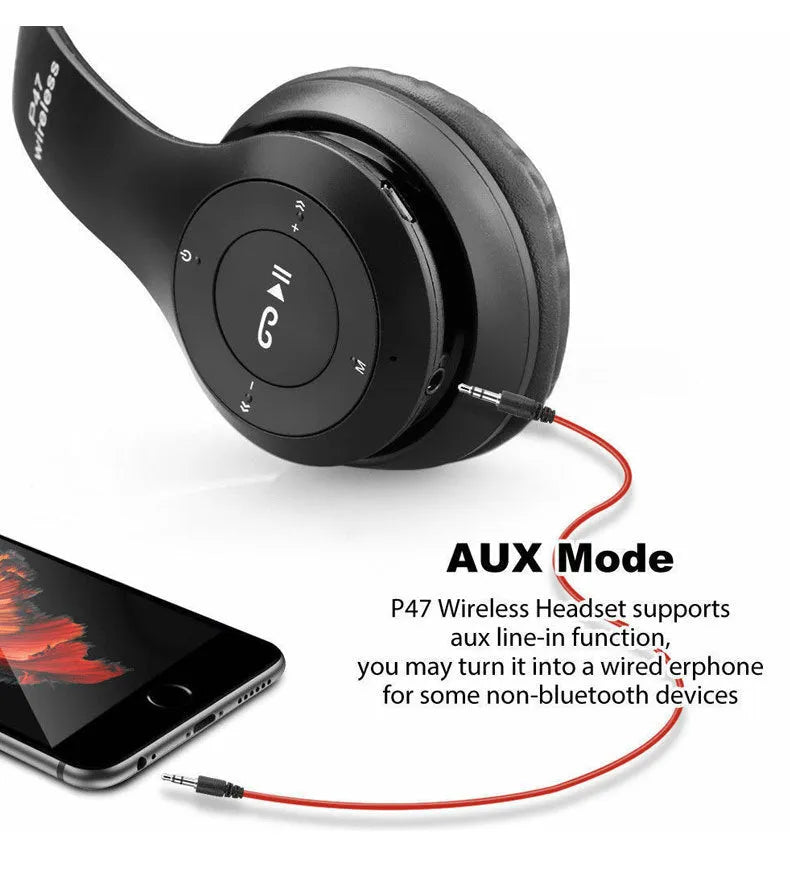 P47 wireless gaming headset in black with Bluetooth 4.1 stereo sound and 5-6 hour battery life